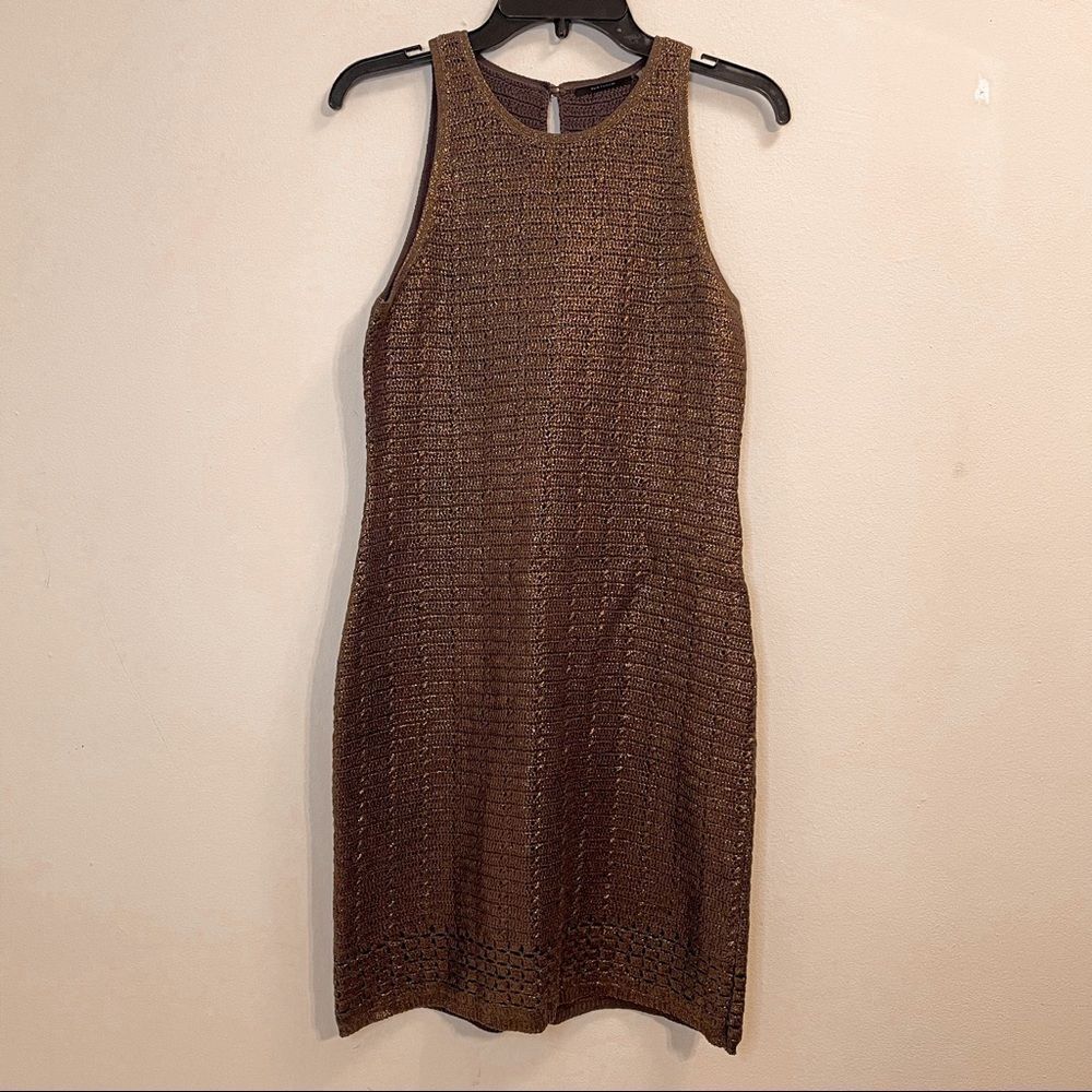Elie Tahari Metallic‎ Bronze Crochet Sleeveless Tank Dress Size Small